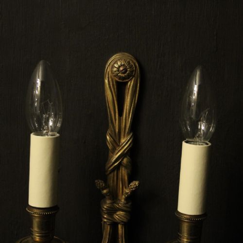 FRENCH SET OF 4 GILDED TWIN ARM WALL LIGHTS - ADDITIONAL PHOTO 3