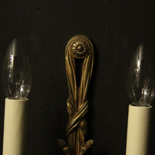 FRENCH SET OF 4 GILDED TWIN ARM WALL LIGHTS - ADDITIONAL PHOTO 4