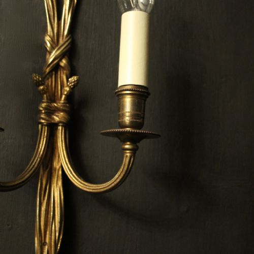 FRENCH SET OF 4 GILDED TWIN ARM WALL LIGHTS - ADDITIONAL PHOTO 5