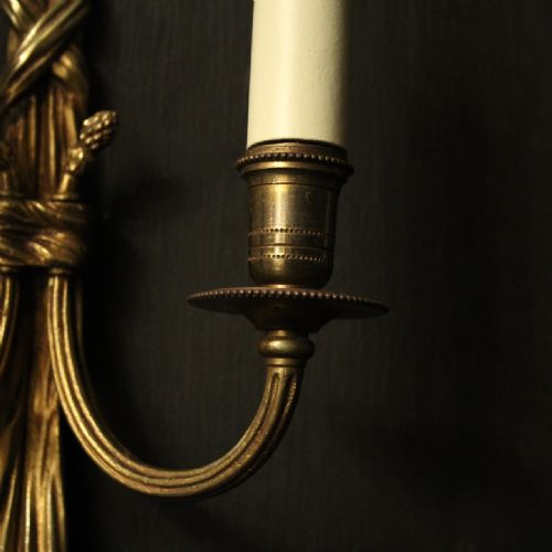 FRENCH SET OF 4 GILDED TWIN ARM WALL LIGHTS - ADDITIONAL PHOTO 6