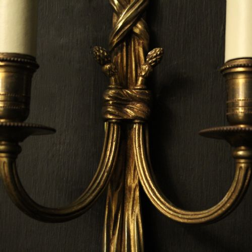 FRENCH SET OF 4 GILDED TWIN ARM WALL LIGHTS - ADDITIONAL PHOTO 8