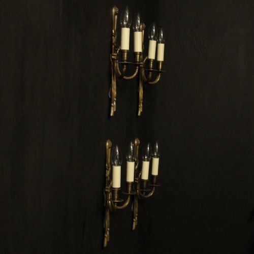 FRENCH SET OF 4 GILDED TWIN ARM WALL LIGHTS - ADDITIONAL PHOTO 9