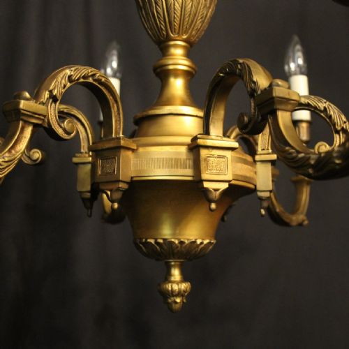 FRENCH GILDED BRONZE 6 LIGHT ANTIQUE CHANDELIER - ADDITIONAL PHOTO 2