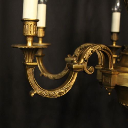 FRENCH GILDED BRONZE 6 LIGHT ANTIQUE CHANDELIER - ADDITIONAL PHOTO 3