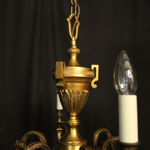 FRENCH GILDED BRONZE 6 LIGHT ANTIQUE CHANDELIER - ADDITIONAL PHOTO 4