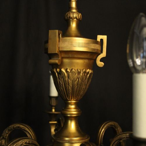 FRENCH GILDED BRONZE 6 LIGHT ANTIQUE CHANDELIER - ADDITIONAL PHOTO 5