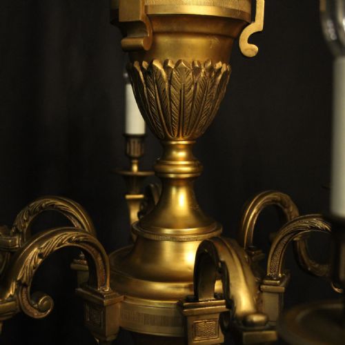FRENCH GILDED BRONZE 6 LIGHT ANTIQUE CHANDELIER - ADDITIONAL PHOTO 7
