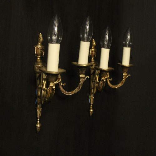 FRENCH PAIR OF TWIN ARM ANTIQUE WALL LIGHTS - ADDITIONAL PHOTO 9