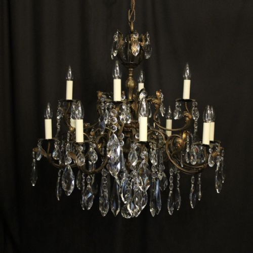 italian 12 light gilded bronze antique chandelier - CATEGORY: ANTIQUE LIGHTING - DATED 1920
