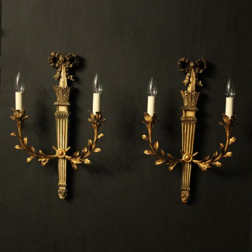 italian pair of giltwood palladio wall lights - CATEGORY: ANTIQUE LIGHTING - DATED 1930