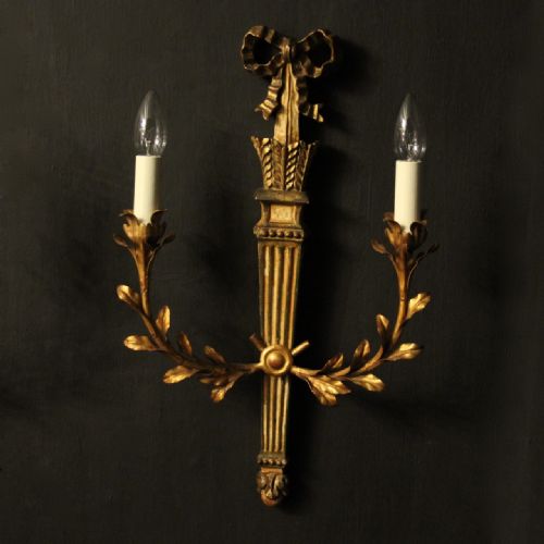 ITALIAN PAIR OF GILTWOOD PALLADIO WALL LIGHTS - ADDITIONAL PHOTO 1