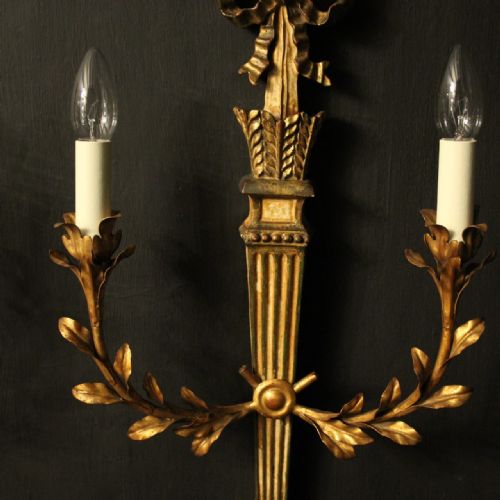 ITALIAN PAIR OF GILTWOOD PALLADIO WALL LIGHTS - ADDITIONAL PHOTO 2