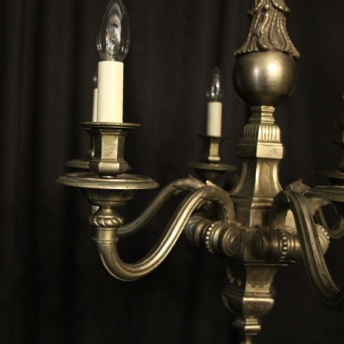 FRENCH SILVER BRONZE 6 LIGHT ANTIQUE CHANDELIER - ADDITIONAL PHOTO 2