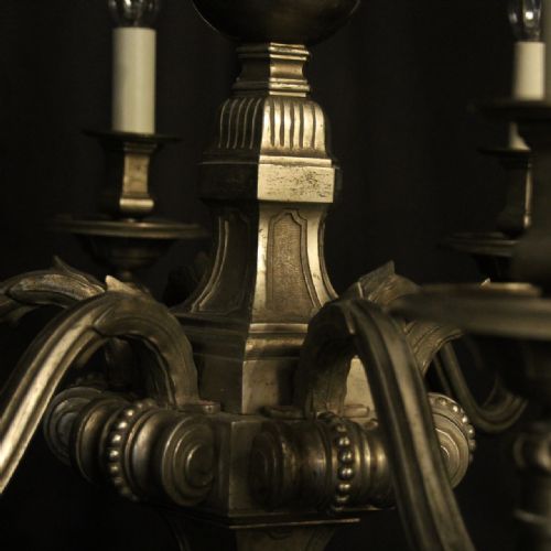 FRENCH SILVER BRONZE 6 LIGHT ANTIQUE CHANDELIER - ADDITIONAL PHOTO 6