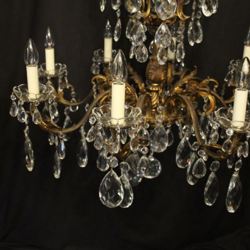 ITALIAN PAIR GILDED BRONZE CRYSTAL 8 LIGHT ANTIQUE CHANDELIERS - ADDITIONAL PHOTO 2