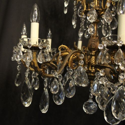 ITALIAN PAIR GILDED BRONZE CRYSTAL 8 LIGHT ANTIQUE CHANDELIERS - ADDITIONAL PHOTO 3