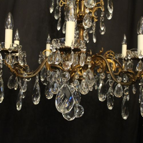 ITALIAN PAIR GILDED BRONZE CRYSTAL 8 LIGHT ANTIQUE CHANDELIERS - ADDITIONAL PHOTO 4