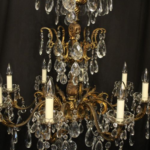 ITALIAN PAIR GILDED BRONZE CRYSTAL 8 LIGHT ANTIQUE CHANDELIERS - ADDITIONAL PHOTO 7