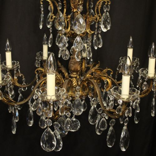 ITALIAN PAIR GILDED BRONZE CRYSTAL 8 LIGHT ANTIQUE CHANDELIERS - ADDITIONAL PHOTO 8