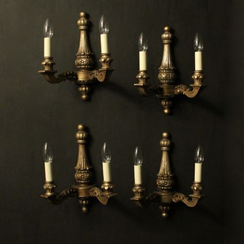 french set of 4 silver gilded twin arm wall lights - CATEGORY: ANTIQUE LIGHTING - DATED 1930