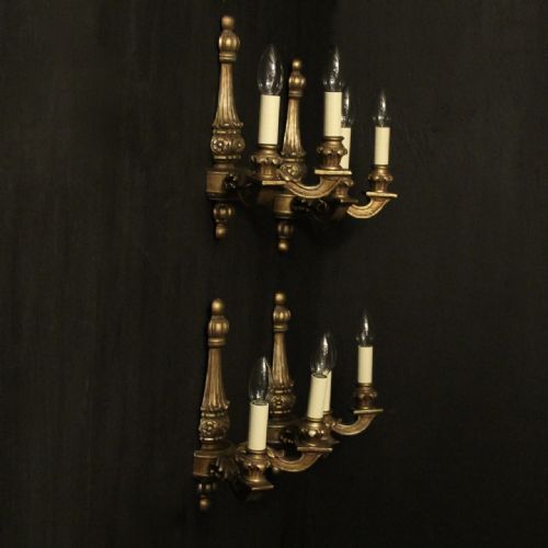 FRENCH SET OF 4 SILVER GILDED TWIN ARM WALL LIGHTS - ADDITIONAL PHOTO 9