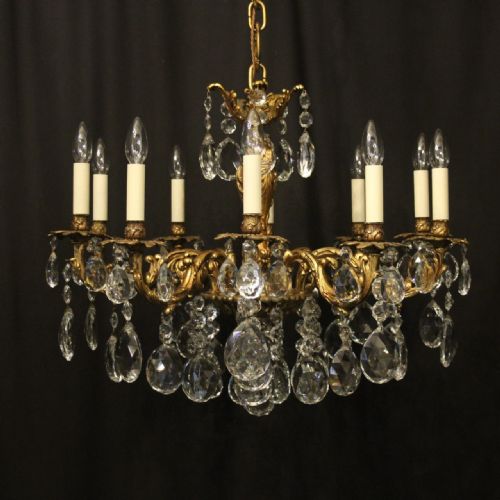 french 10 light gilded bronze crystal antique chandelier - CATEGORY: ANTIQUE LIGHTING - DATED 1920