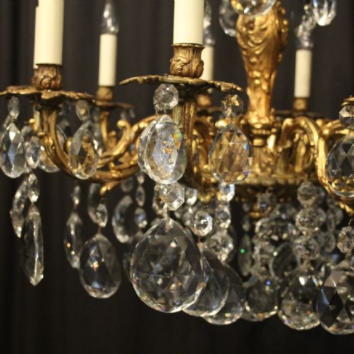 FRENCH 10 LIGHT GILDED BRONZE CRYSTAL ANTIQUE CHANDELIER - ADDITIONAL PHOTO 1