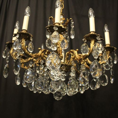 FRENCH 10 LIGHT GILDED BRONZE CRYSTAL ANTIQUE CHANDELIER - ADDITIONAL PHOTO 6
