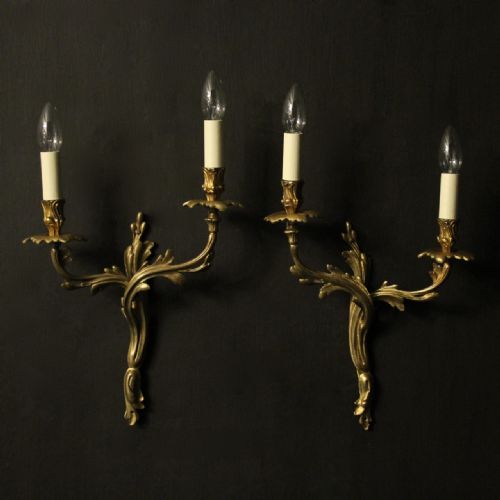french pair of gilded bronze antique wall sconces - CATEGORY: ANTIQUE LIGHTING - DATED 19TH CENTURY