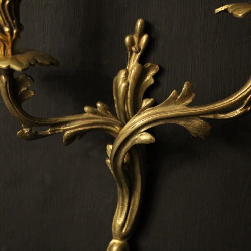 FRENCH PAIR OF GILDED BRONZE ANTIQUE WALL SCONCES - ADDITIONAL PHOTO 2