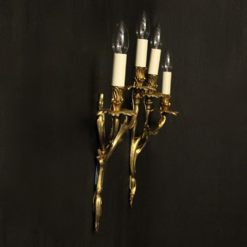 FRENCH PAIR OF GILDED BRONZE ANTIQUE WALL SCONCES - ADDITIONAL PHOTO 8