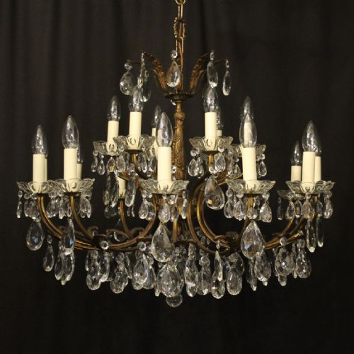 italian 18 light gilded brass double tiered antique chandelier - CATEGORY: ANTIQUE LIGHTING - DATED 1930