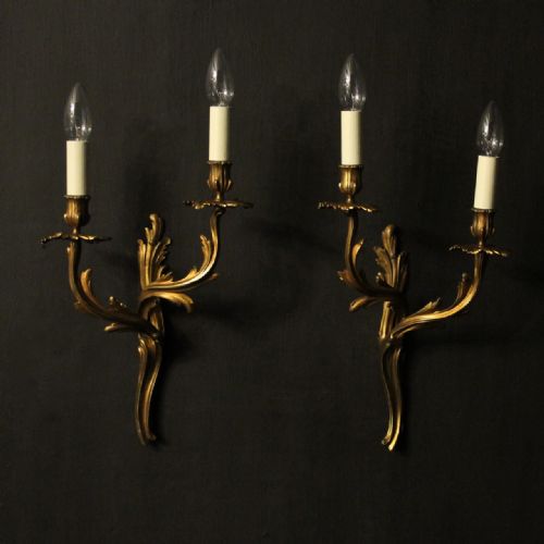 french pair of gilded bronze antique wall sconces - CATEGORY: ANTIQUE LIGHTING - DATED 1900