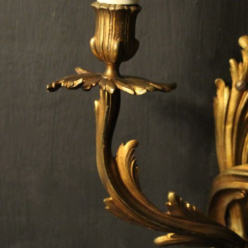 FRENCH PAIR OF GILDED BRONZE ANTIQUE WALL SCONCES - ADDITIONAL PHOTO 6