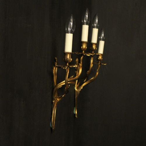 FRENCH PAIR OF GILDED BRONZE ANTIQUE WALL SCONCES - ADDITIONAL PHOTO 9