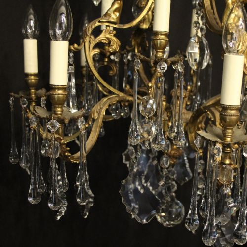 FRENCH PAIR BRONZE CRYSTAL CHERUB 12 LIGHT ANTIQUE CHANDELIERS - ADDITIONAL PHOTO 8