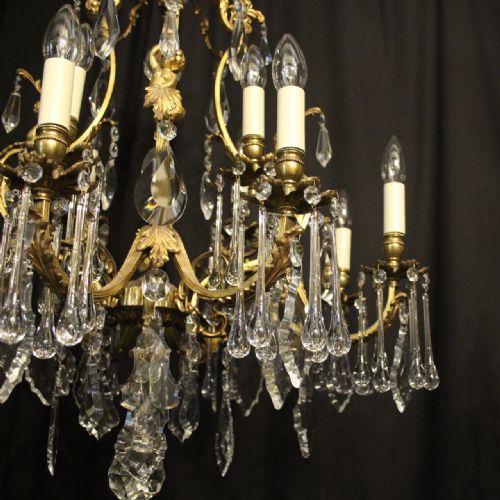 FRENCH PAIR BRONZE CRYSTAL CHERUB 12 LIGHT ANTIQUE CHANDELIERS - ADDITIONAL PHOTO 9
