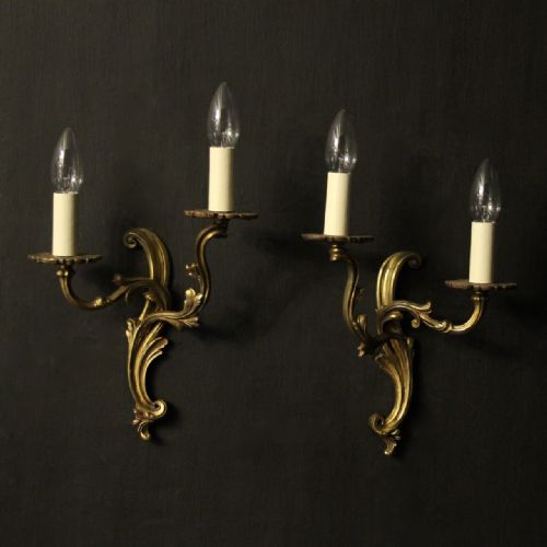 french pair of gilded twin arm antique wall lights - CATEGORY: ANTIQUE LIGHTING - DATED 1920