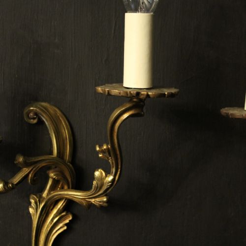FRENCH PAIR OF GILDED TWIN ARM ANTIQUE WALL LIGHTS - ADDITIONAL PHOTO 2