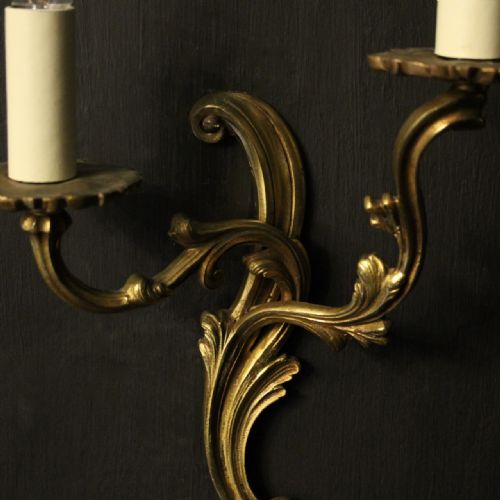 FRENCH PAIR OF GILDED TWIN ARM ANTIQUE WALL LIGHTS - ADDITIONAL PHOTO 3