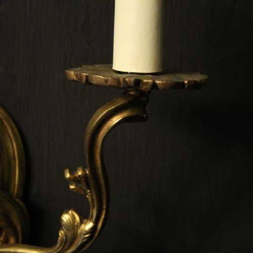 FRENCH PAIR OF GILDED TWIN ARM ANTIQUE WALL LIGHTS - ADDITIONAL PHOTO 5