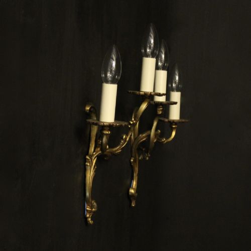 FRENCH PAIR OF GILDED TWIN ARM ANTIQUE WALL LIGHTS - ADDITIONAL PHOTO 9