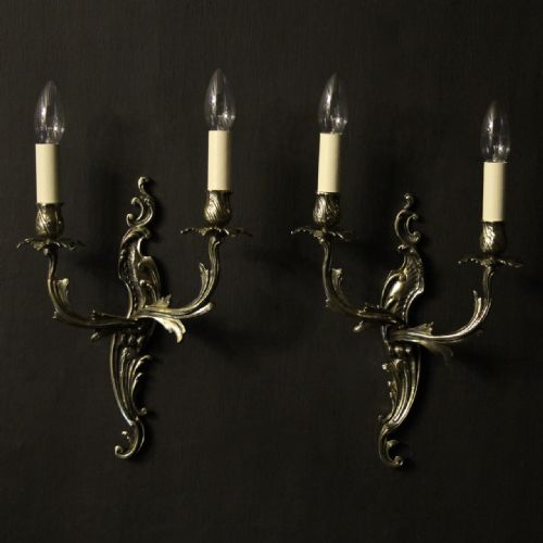 french pair of brass twin arm antique wall lights - CATEGORY: ANTIQUE LIGHTING - DATED 1920