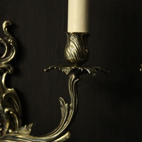 FRENCH PAIR OF BRASS TWIN ARM ANTIQUE WALL LIGHTS - ADDITIONAL PHOTO 3
