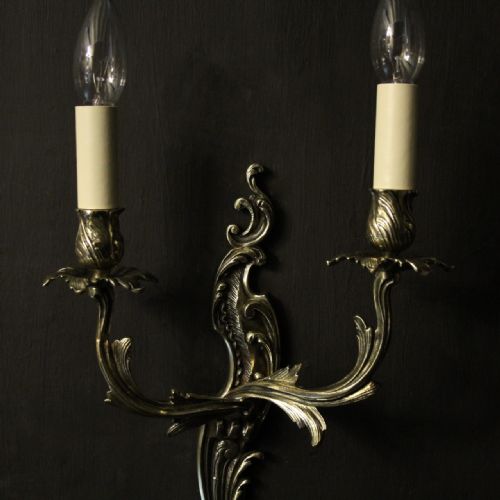 FRENCH PAIR OF BRASS TWIN ARM ANTIQUE WALL LIGHTS - ADDITIONAL PHOTO 5