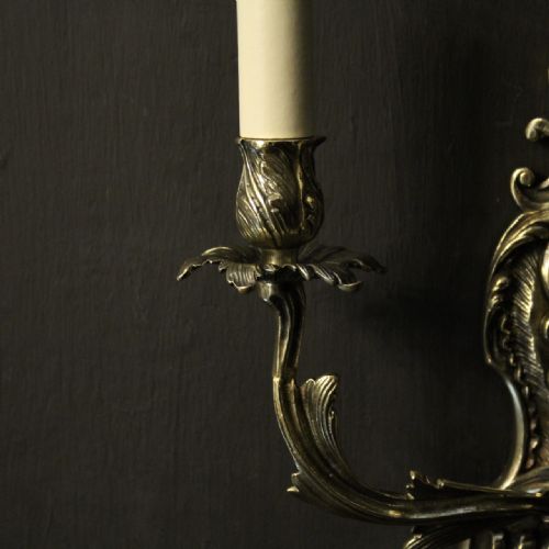 FRENCH PAIR OF BRASS TWIN ARM ANTIQUE WALL LIGHTS - ADDITIONAL PHOTO 7