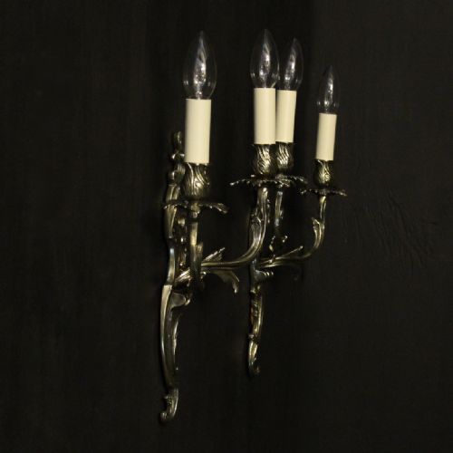 FRENCH PAIR OF BRASS TWIN ARM ANTIQUE WALL LIGHTS - ADDITIONAL PHOTO 9