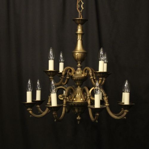 french gilded brass 12 light tiered chandelier - CATEGORY: ANTIQUE LIGHTING - DATED 1930