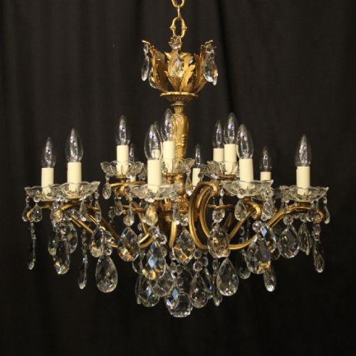 italian 15 light gilded brass antique chandelier - CATEGORY: ANTIQUE LIGHTING - DATED 1930