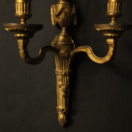 FRENCH PAIR OF BRONZE ANTIQUE WALL LIGHTS - ADDITIONAL PHOTO 4